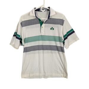 Vtg Aureus Shirt Mens Large White Green Gray Stripes Kissing Camels Golf Polo